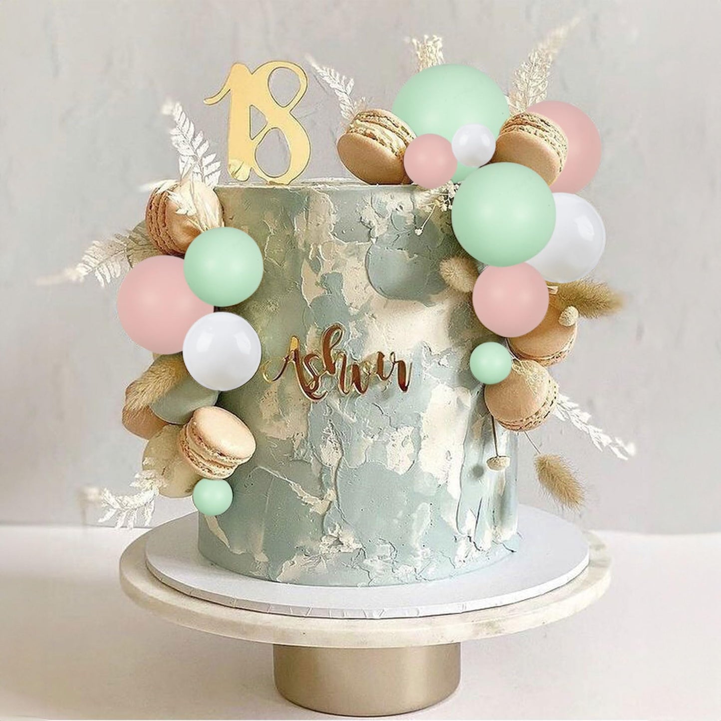 Gyufise 30Pcs Ball Cake Topper Mini Balloons Decorations for Wedding and Birthday, Foam Balls, White Green Pink