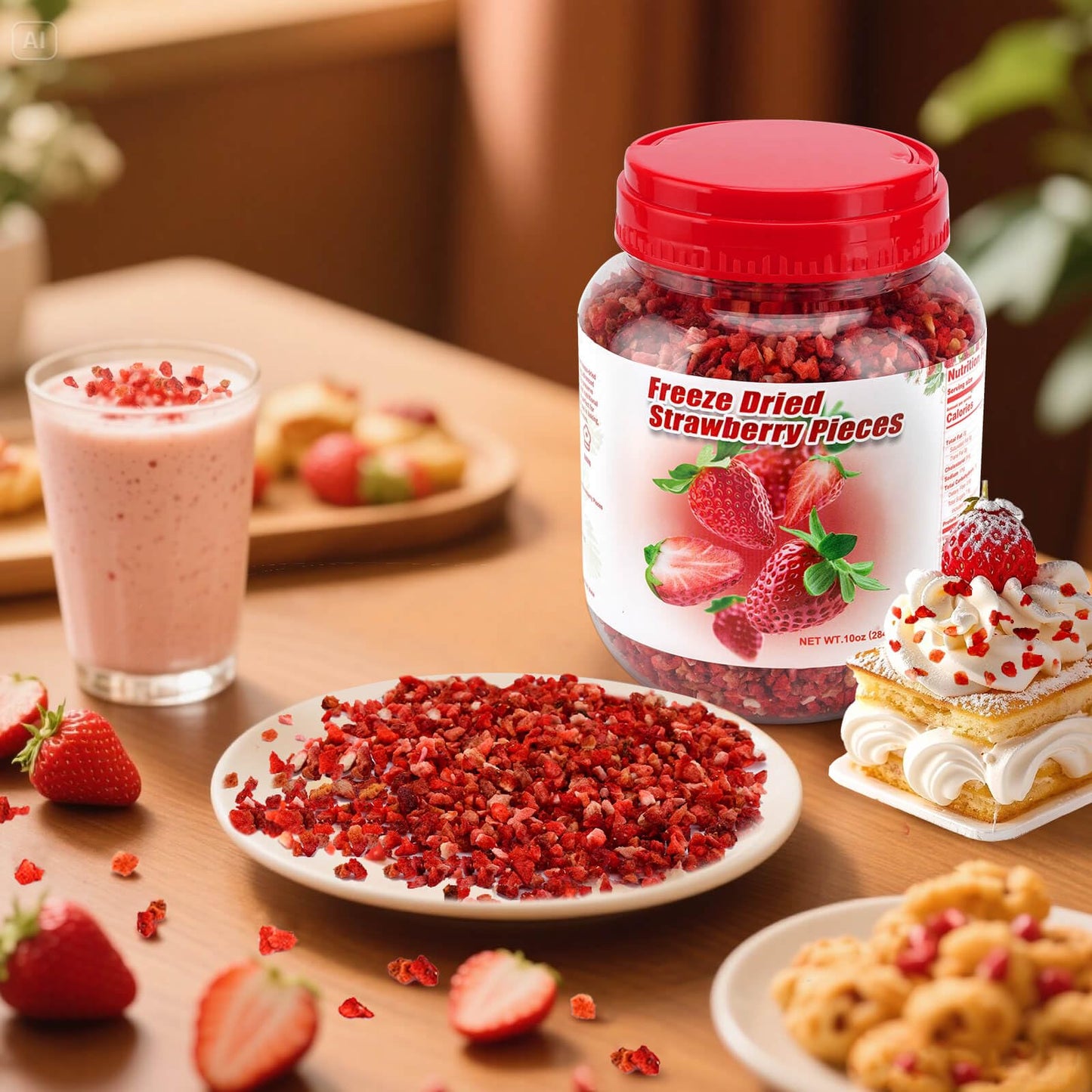 10oz Freeze Dried Strawberry Pieces - Dehydrated Strawberry Snack - Perfect for Smoothies, Yogurt, Baking, and Casual Snacks (10