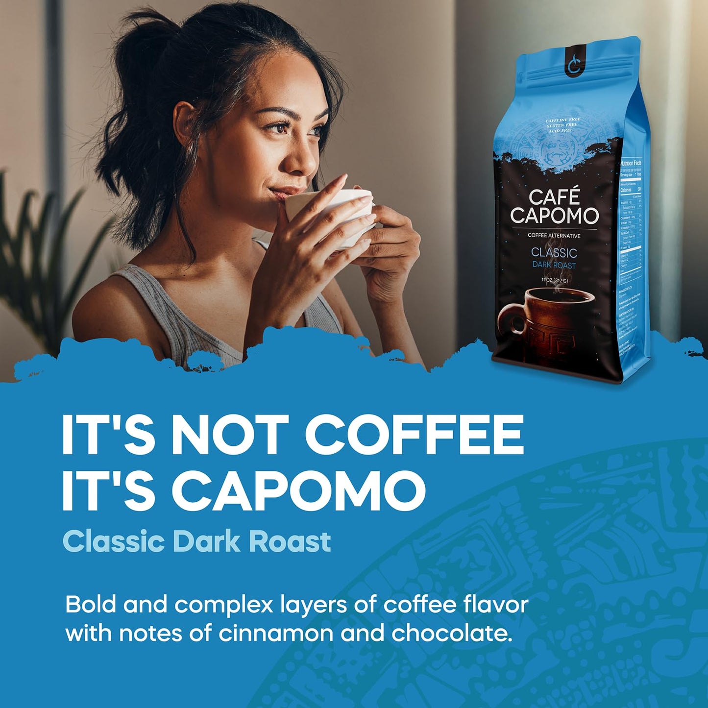 Tattvas Herbs Cafe Capomo Herbal Coffee Alternative, Classic Dark Roast, 11 oz, Caffeine & Acid Free