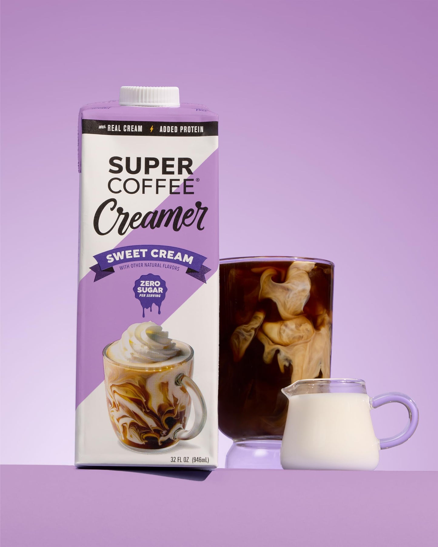 Super Coffee Creamer, SugarFree Creamer (0g Sugar, 1g Protein, 15 Calories) [Sweet Cream] 32 Fl Oz, 6 Pack | Keto Coffee