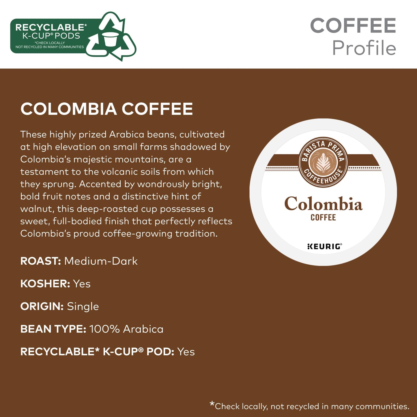 Barista Prima Coffeehouse Colombia Coffee, Keurig Single Serve K-Cup Pods, 96 Count
