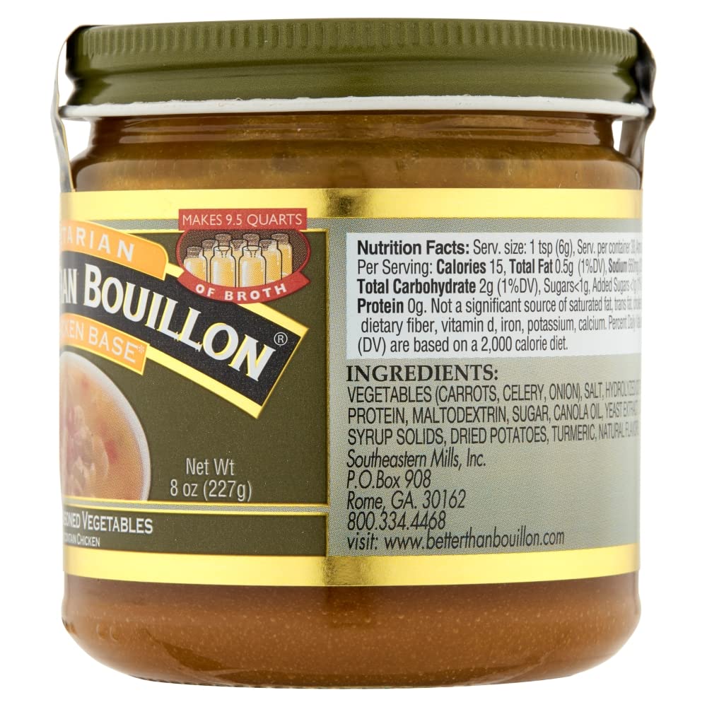Better Than Bouillon Vegetarian No Chicken Base, Made With Seasoned Vegetables, Certified Vegan, Makes 9.5 Quarts Of Broth, 38 Servings, 8 Oz Jar (Pack Of 2)