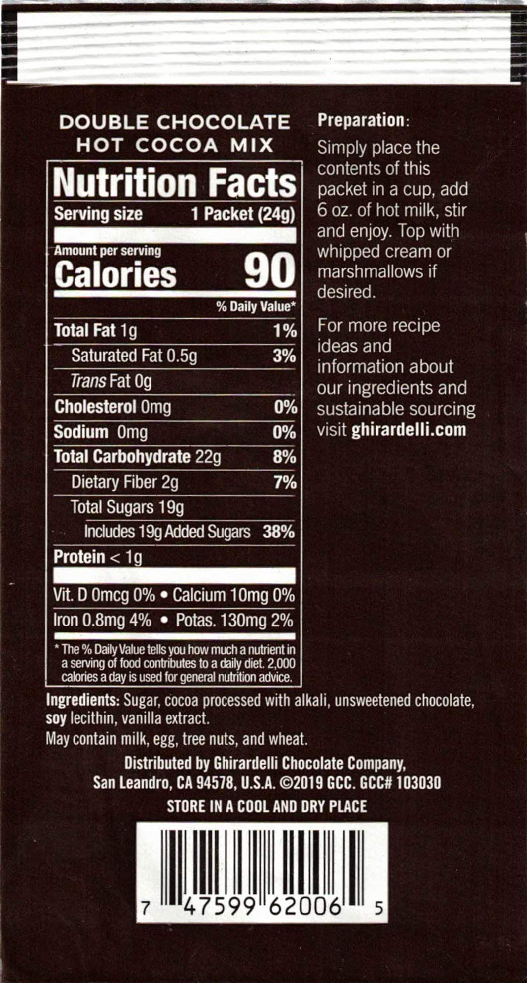 Ghirardelli Hot Cocoa Mix, Double Chocolate, 0.85 Ounce Packets, Pack of 10, Rich Brown