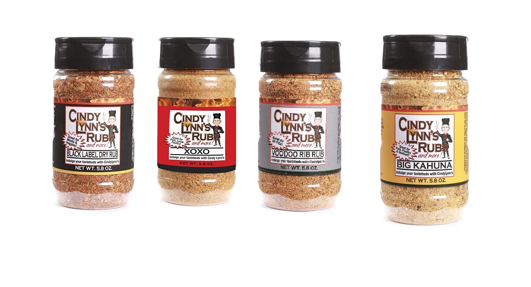 Cindy Lynn's Great Ribs Dry Rub & Seasoning Variety Pack - 4-Pack of our Best Rib Seasonings - Black Label, Voodoo Rib, Big Kahu
