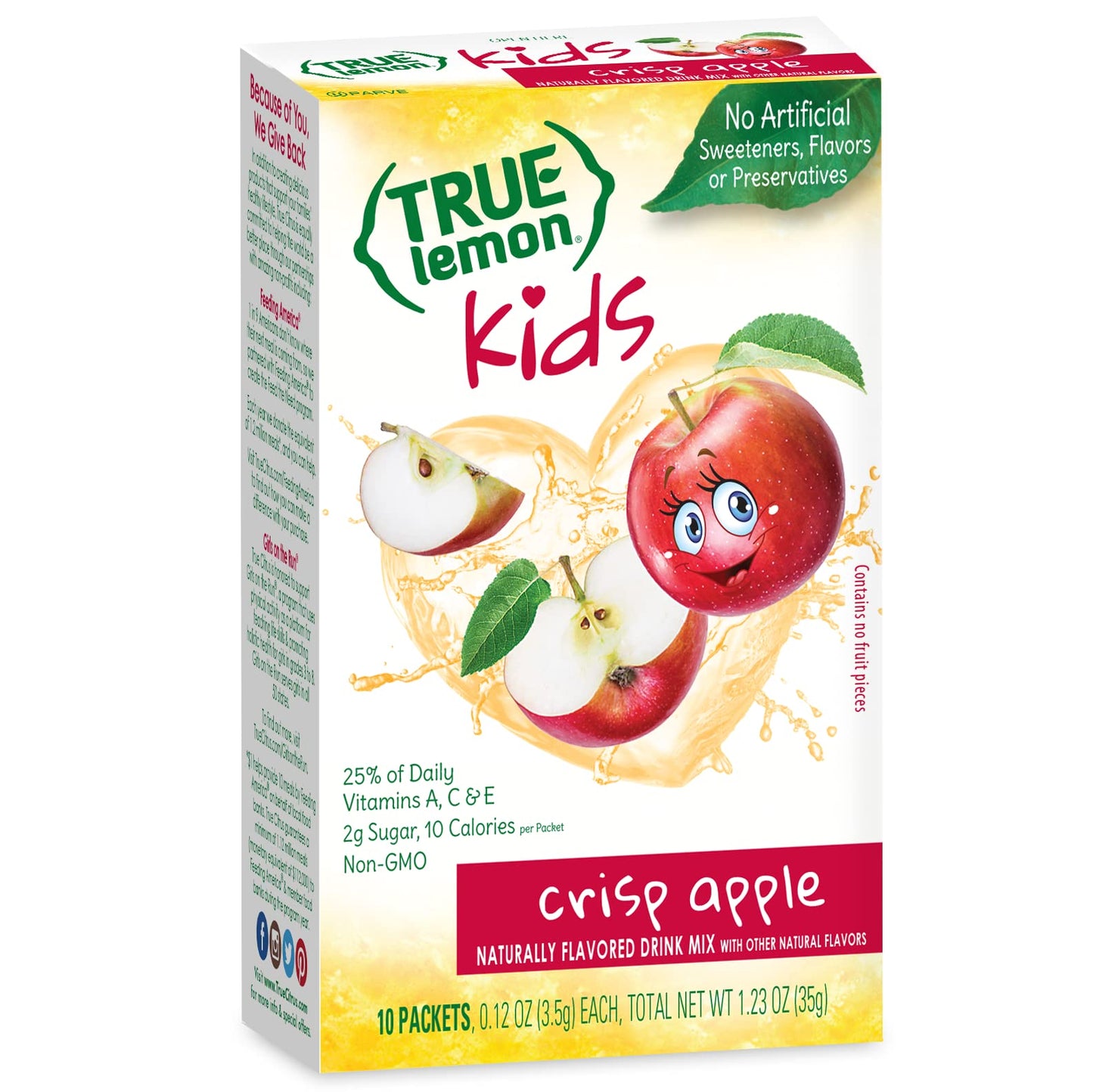 TRUE LEMON KIDS Crisp Apple (10 Packets) - Hydration, No Preservatives, No Artificial Flavors, No Sweeteners - Low Sugar Water F