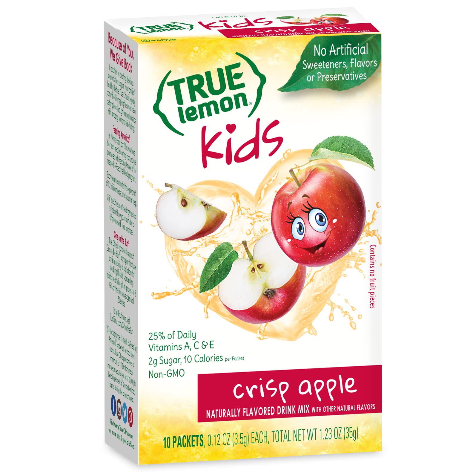 TRUE LEMON KIDS Crisp Apple (10 Packets) - Hydration, No Preservatives, No Artificial Flavors, No Sweeteners - Low Sugar Water F