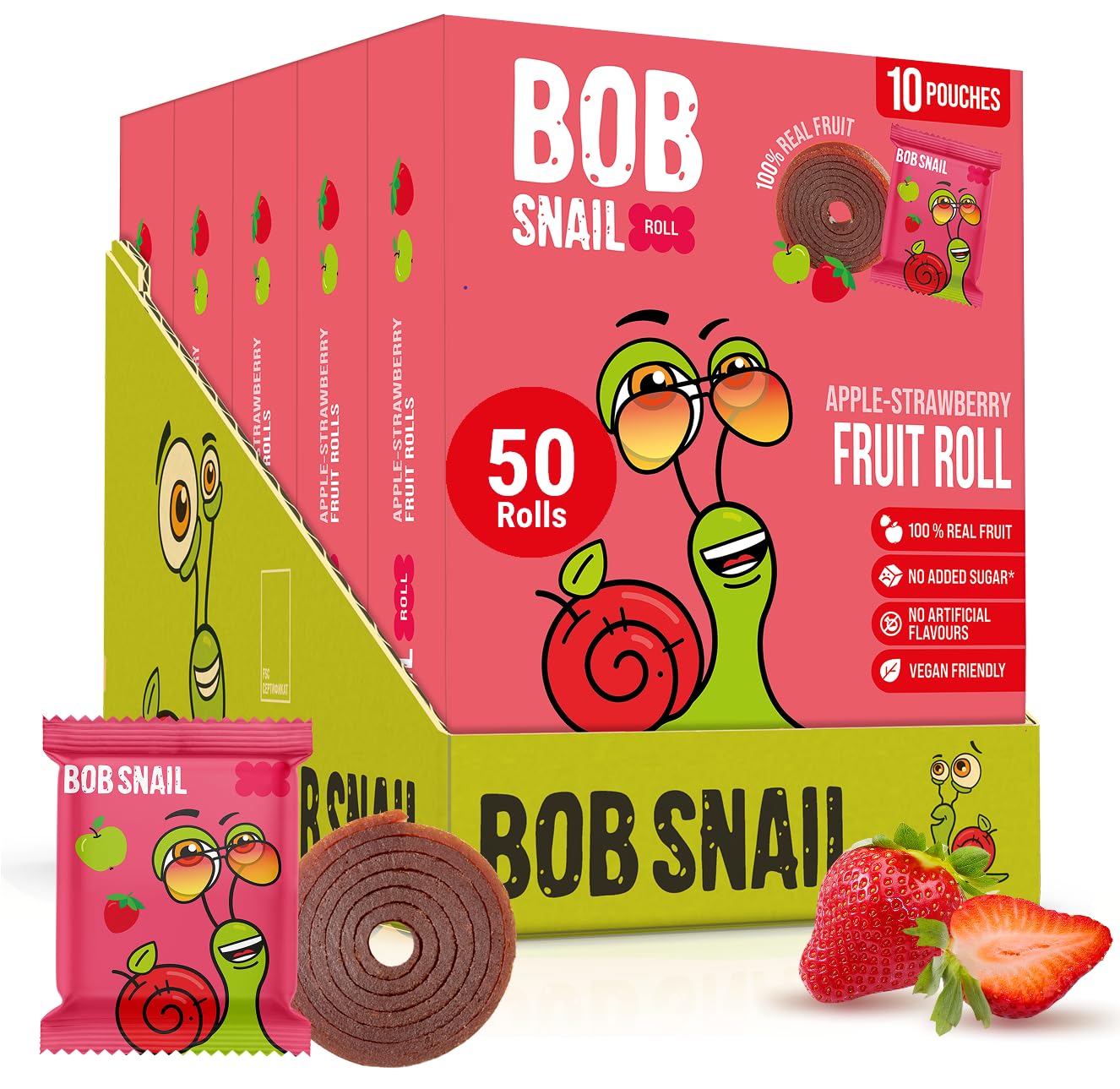 Bob Snail Fruit Roll Ups - Healthy Sweets Snacks, Real Dried Fruits, No Added Sugar, Vegan, Nut Free, Candy for Adults, Kids, wi