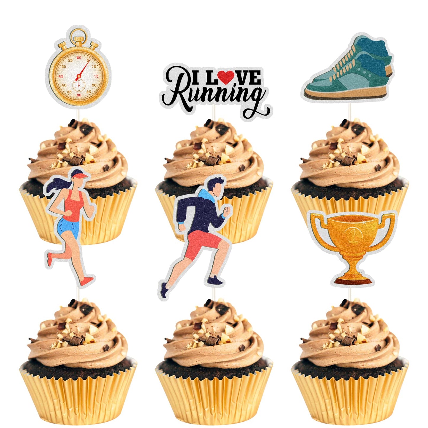 Mefeng Running Cupcake Toppers , Track, Cross Country Or Marathon Party Birthday Party Clear Treat Picks , Sports Theme Party Ca