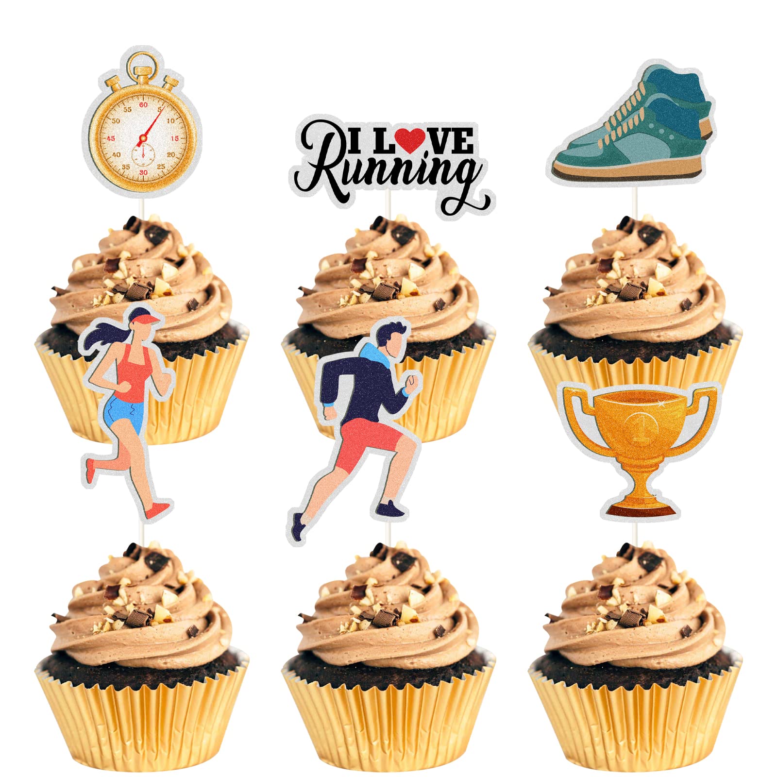 Mefeng Running Cupcake Toppers , Track, Cross Country Or Marathon Party Birthday Party Clear Treat Picks , Sports Theme Party Ca
