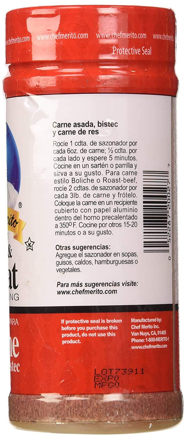 Chef Merito Steak & Meat Seasoning Powder Carne Asada & Bistec 14 Oz, Pack Of 2 | Chicken Nuggets, Thighs, Steak Seasoning, Grilled, Meat Seasoning