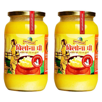 GAVYAMART Bilona Ghee 100% Pure Desi Kankrej Cow Ghee-Made Using Traditional Bilona Method 1 L- Glass Jar Pack (2 * 1 Liter)