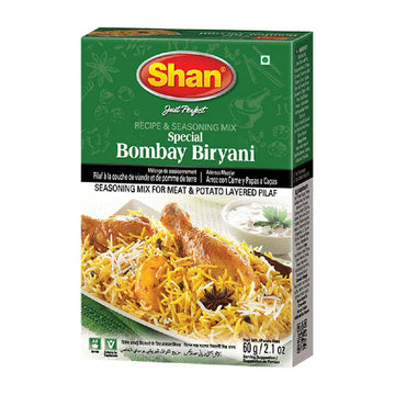 Shan Bombay Biryani Recipe and Seasoning Mix 2.11 oz (60g) - Spice Powder for Meat and Potato Layered Pilaf - Suitable for Veget
