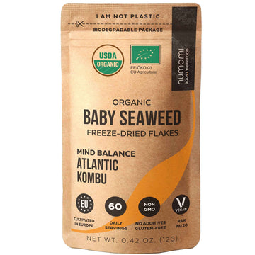 Organic Kombu Kelp Flakes - Young Baby Seaweed Grown In North Atlantic, Premium Quality Freeze-Dried For Higher Vitamin Content.