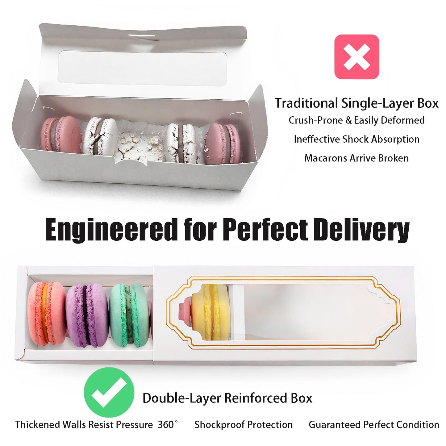 Nicunom 50 Pack Macaron Boxes With Clear Window, Small Macaron Packaging Container Pastry Cookie Candy Strawberry Boxes For 5 Bakery Cocoa Truffle Dessert Wedding Gift