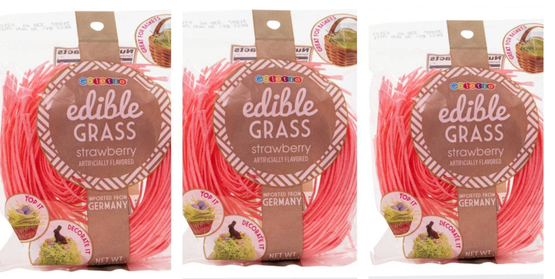Grandys Candys Edible Easter Grass Bundle - Green Apple, Blueberry, Strawberry Flavors - 3 Pack