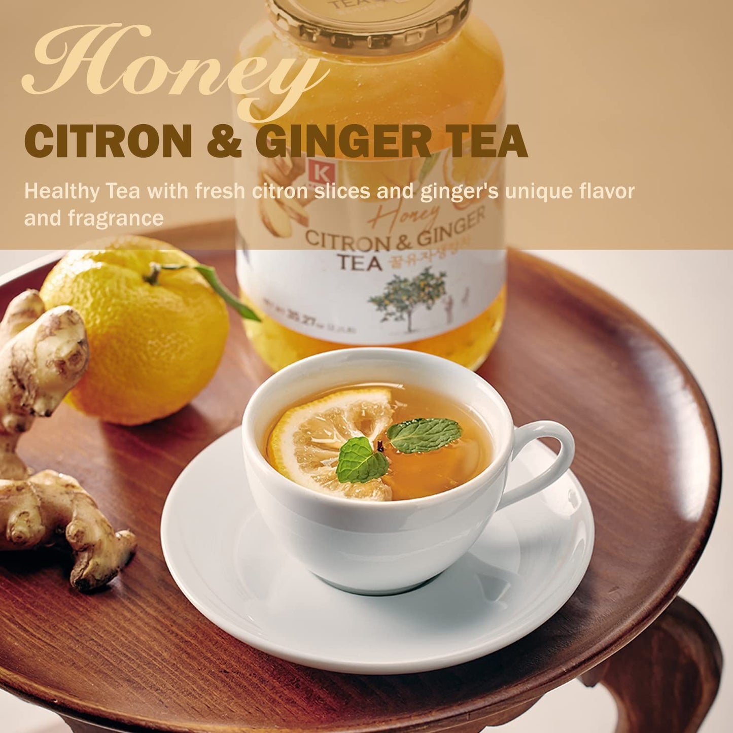KPANTRY Honey Citron & Ginger Tea - Korean Marmalade with Chemical-free and Fresh Yuzu Citron 35.27 oz 2 Pack - Ginger, and Sund