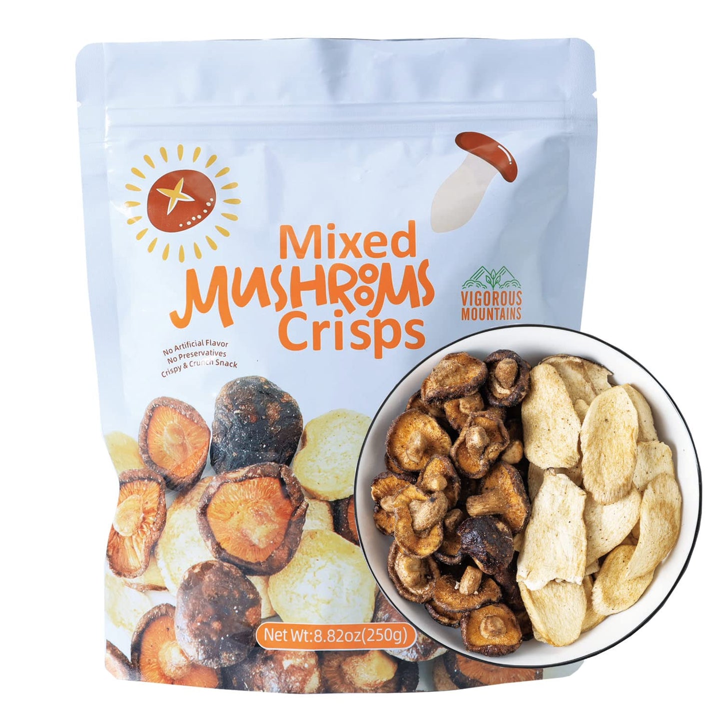 VIGOROUS MOUNTAINS Mushroom Chips Veggie Snacks, Dried Shiitake and King Oyster Good Salted Crisp Mix, Grocery Vegetable Snack C