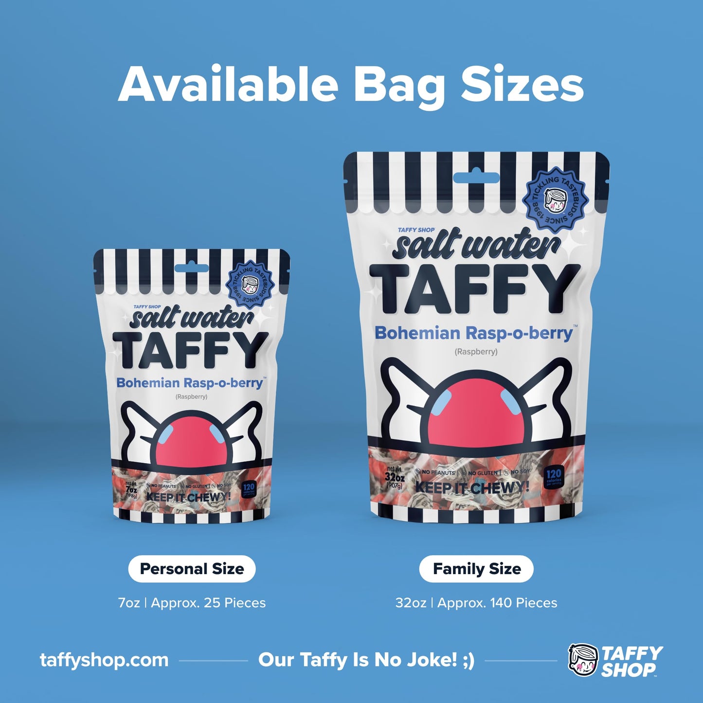 Taffy Shop Bohemian-Rasp-O-Berry, Raspberry Salt Water Taffy - Gourmet Soft Chewy Candy, Bulk Sweet Snack, Fresh Gift & Gluten-F
