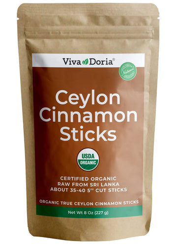 Viva Doria Organic Ceylon Cinnamon Sticks, 3'' Cut, Alba Grade, True Cinnamon, 8 Oz, | 50-55 Sticks | 100% Raw From Sri Lanka