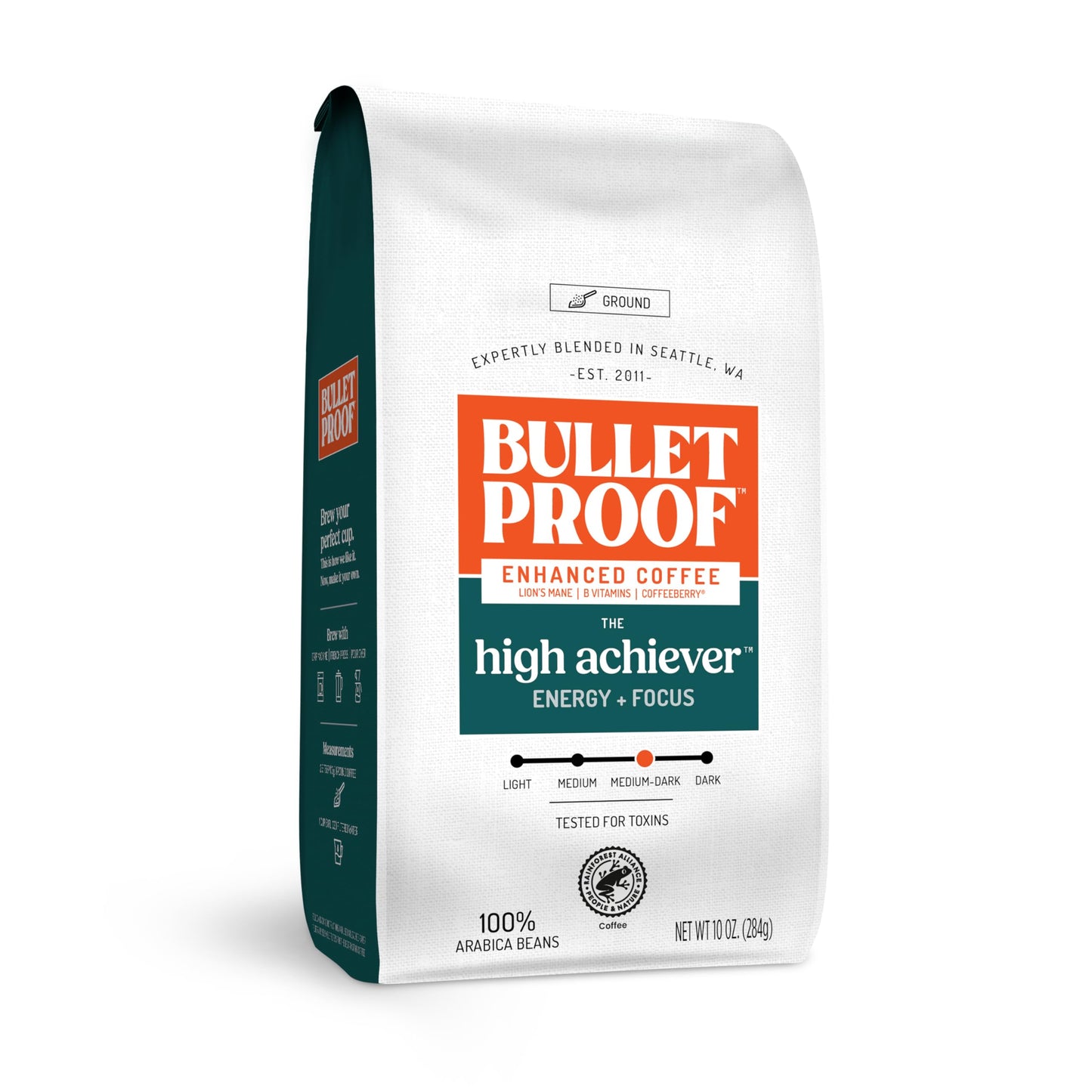 project pieceproof The High Achiever Ground Mushroom Coffee  10oz  High Caffeine with Lions Mane  B Vitamins and Adaptogens for Energy & Focus  Medium-Dark Roast