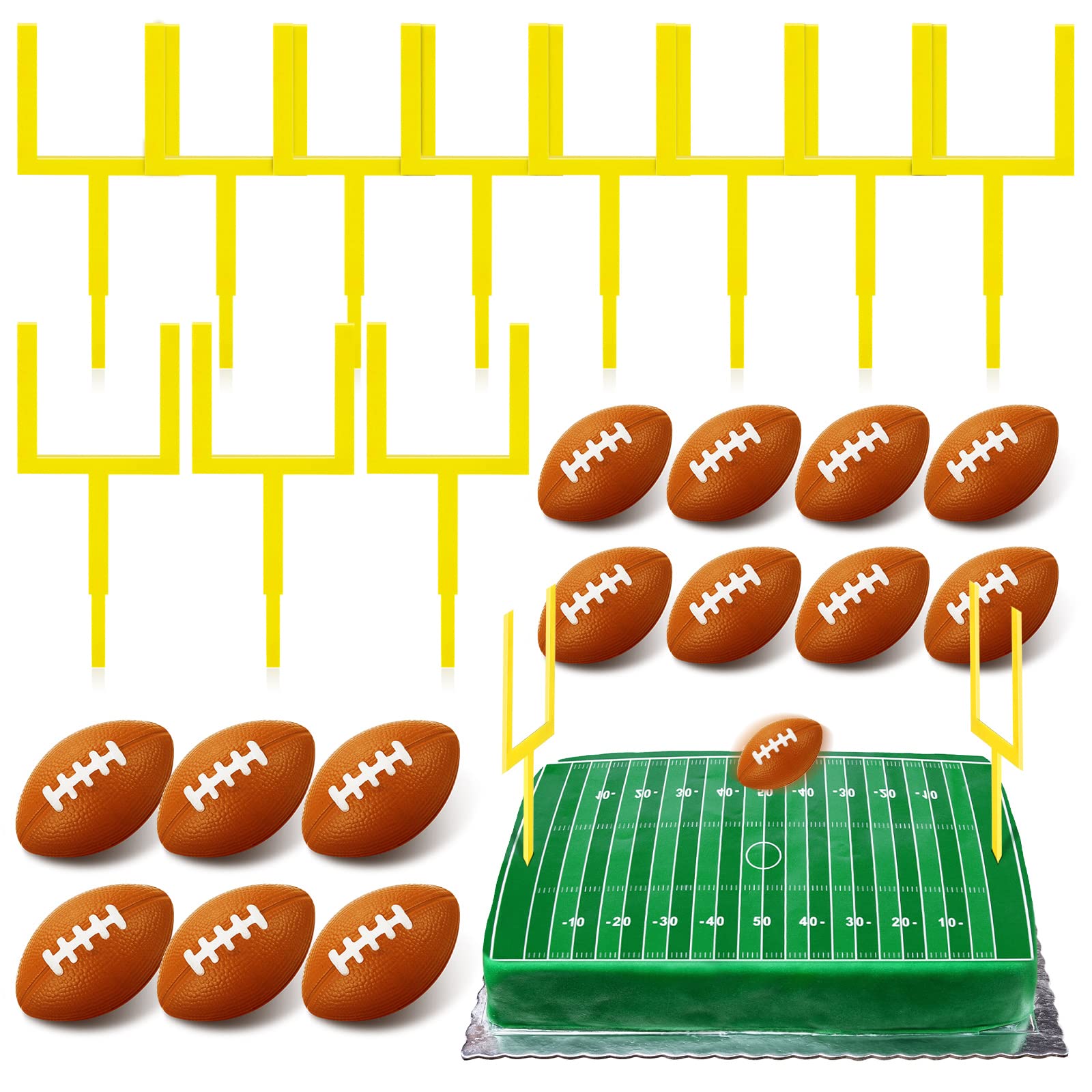 Taiyin 9 Pcs Football Cake Decorations 6 Cake Goal Post Topper Field 3 Mini Sport Balls for Football Themed Birthday Party Event