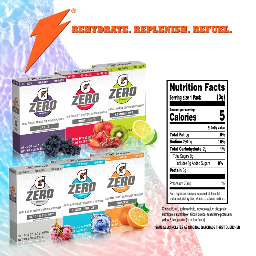 G Zero Thirst Quencher Powder Packets, 0.10 Oz Individual Packets (60 Count) (Variety)
