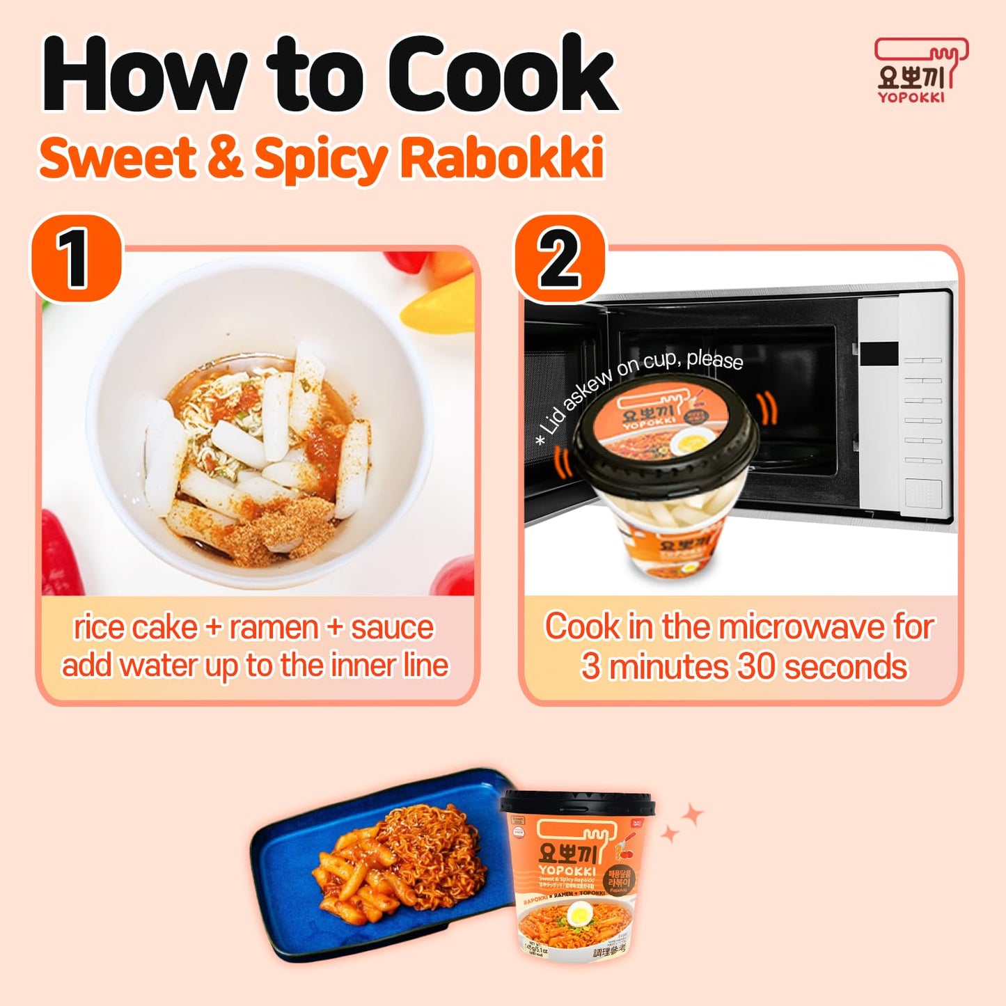 Yopokki Instant Rabokki Cup (Sweet Mild Spicy, Cup Of 2) Korean Street Food With Sweet And Moderately Spicy Sauce Ramen Noodle T