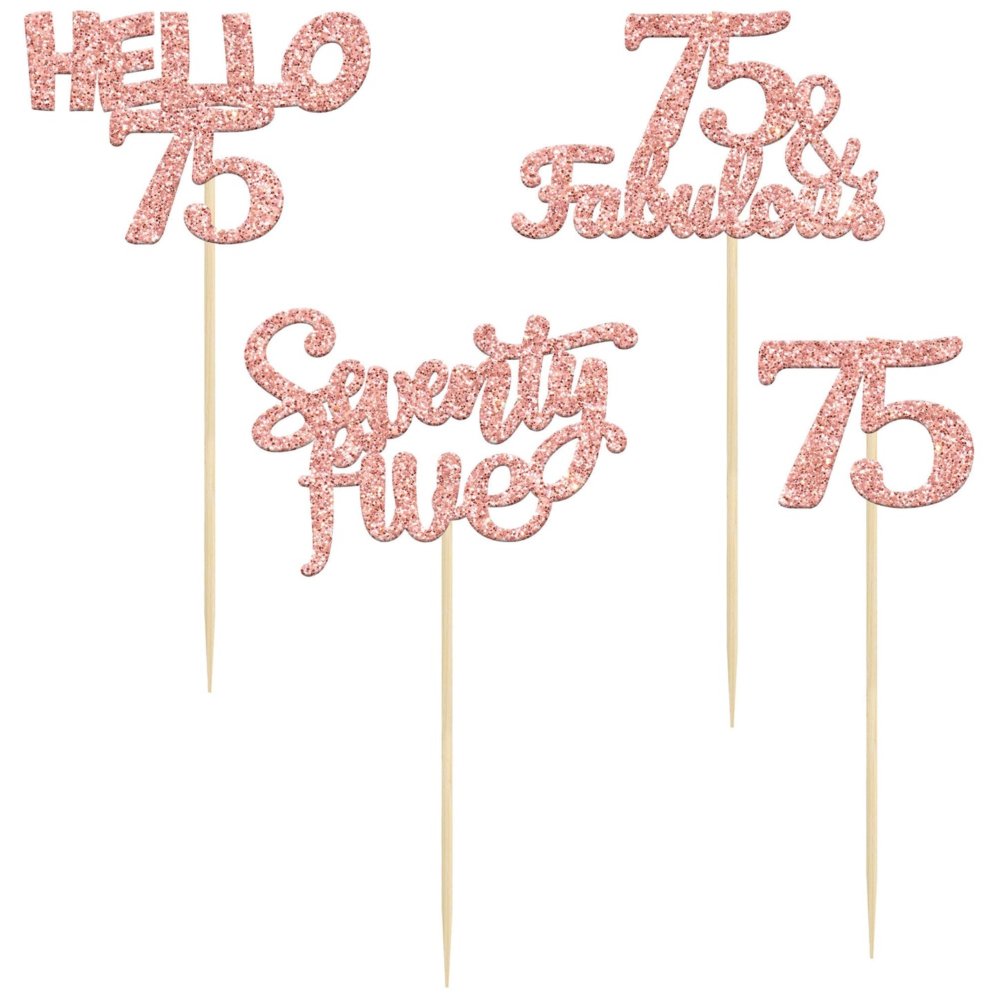 Gyufise 24Pcs Rose Gold Glitter 75 Cupcake Toppers 75Th Birthday Cupcake Toppers Hello 75 Seventy Five 75 Cake Toppers 75 Fabulo