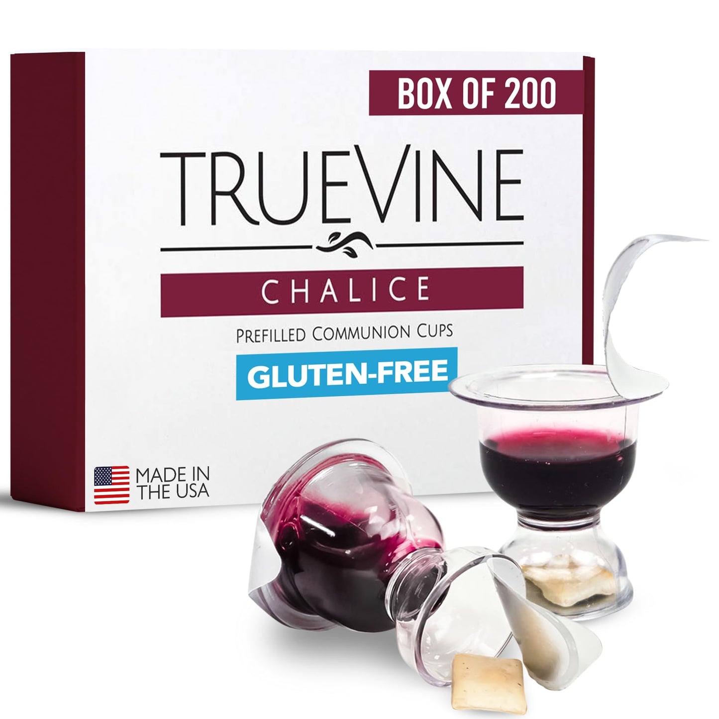 TrueVine Chalice Communion Cups and Wafer Set - Prefilled Cups with Gluten Free Unleavened Bread & G Juice - Carefully Packaged & Easy to Open  Ideal First Communion (200 Count)