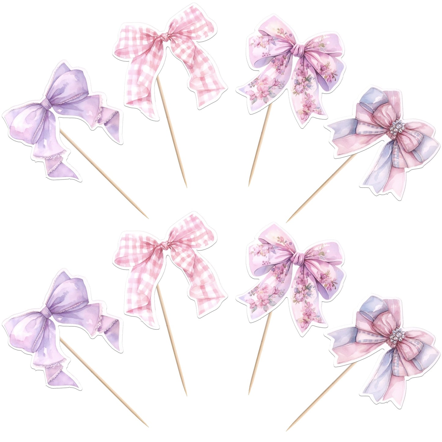 YCTHUNFISH 36 Pack Bow Cupcake Toppers - Colorful Bowknot Picks for Weddings, Bridal Showers, and Birthday Parties