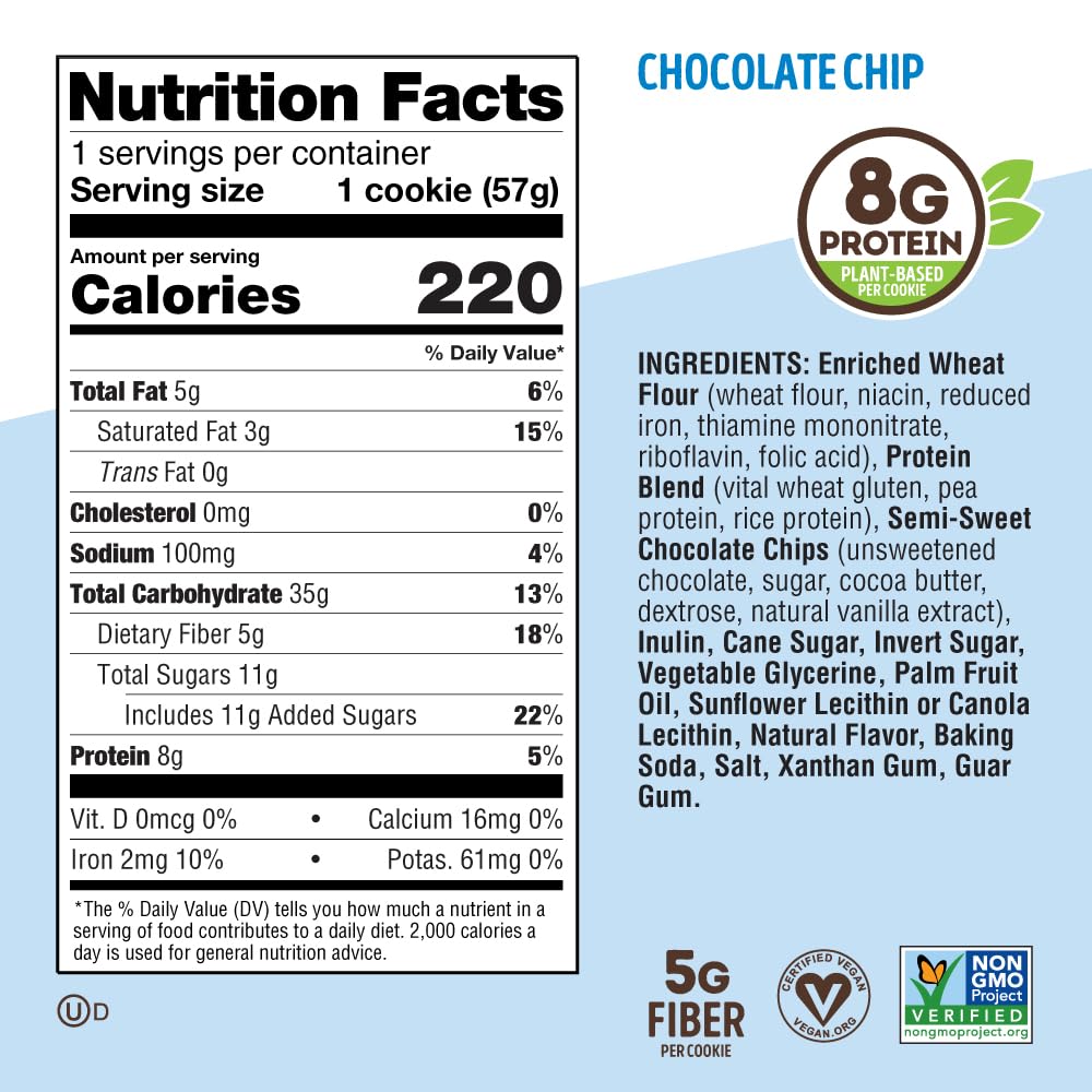 Lenny & Larry'S The Complete Cookie Snack Size, Chocolate Chip, Soft Baked, 8G Plant Protein, Vegan, Non-Gmo 2 Ounce Cookie (Pac