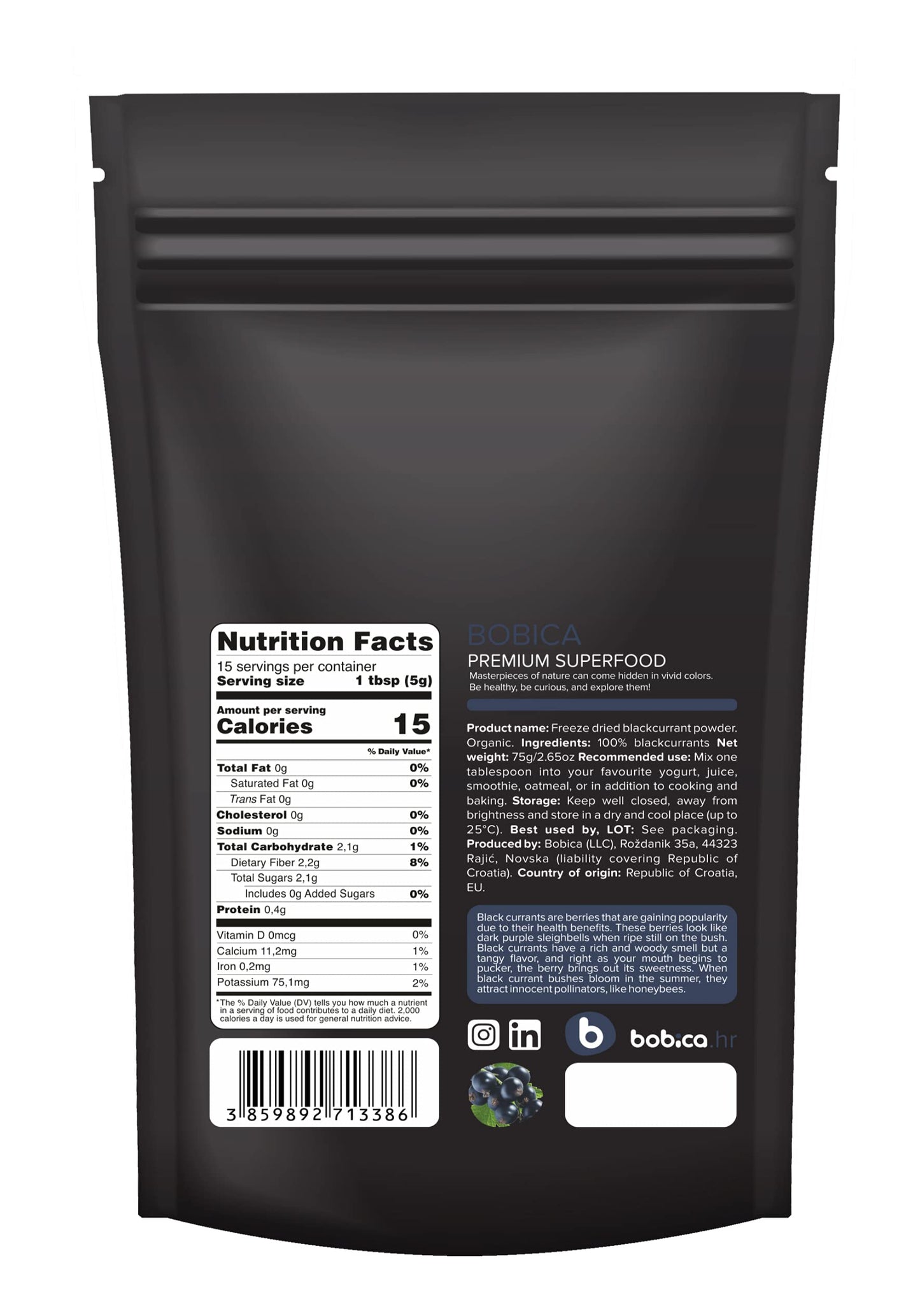 Organic Black Currant Powder From Freeze Dried Black Currants, High In Anthocyanins & Vitamins, For Smoothies, Baking And Flavor