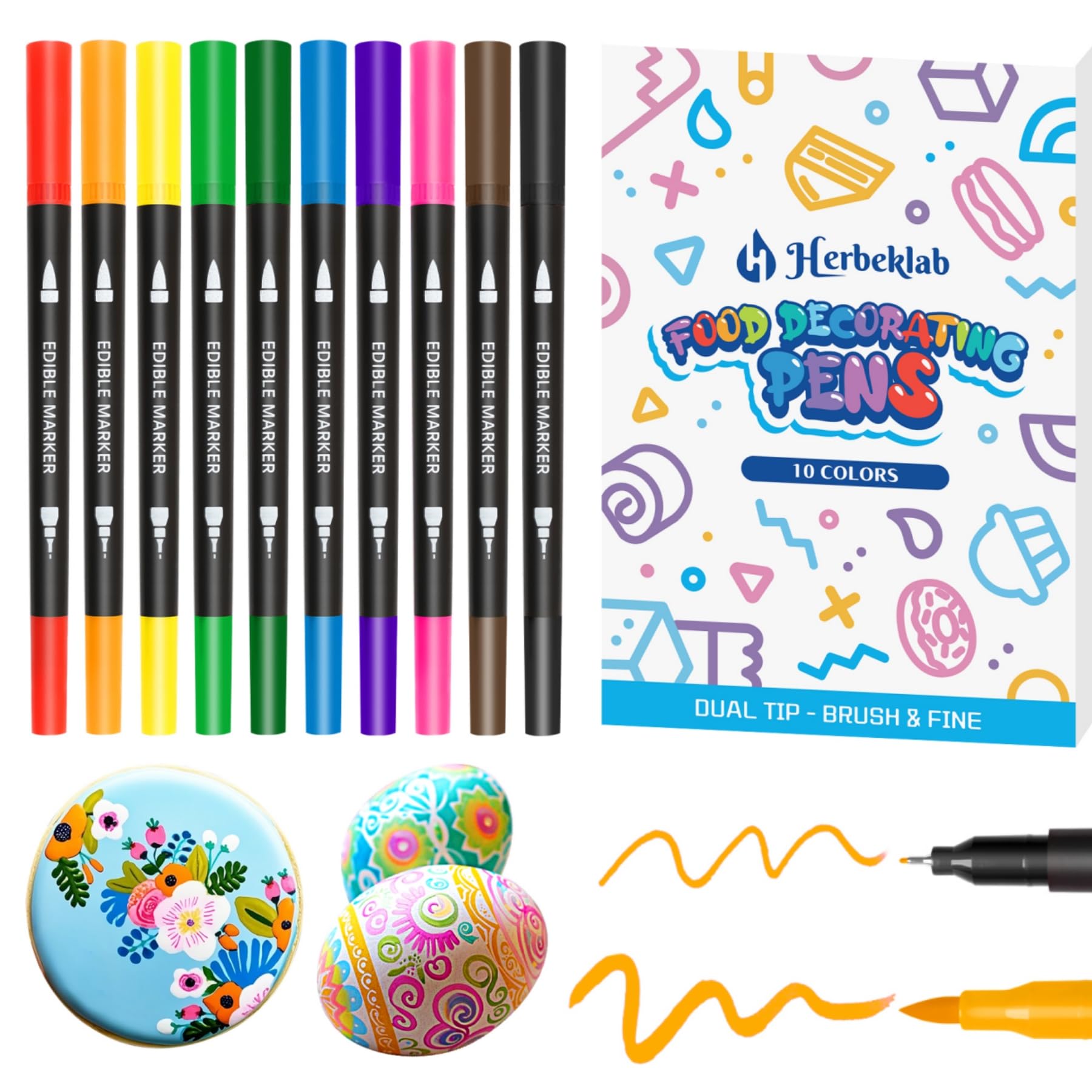 Edible Markers 10Pcs Food Coloring Pens Food Markers with Fine & Thick Tip Double Sided Edible Pens for Cookie Decorating Fondan