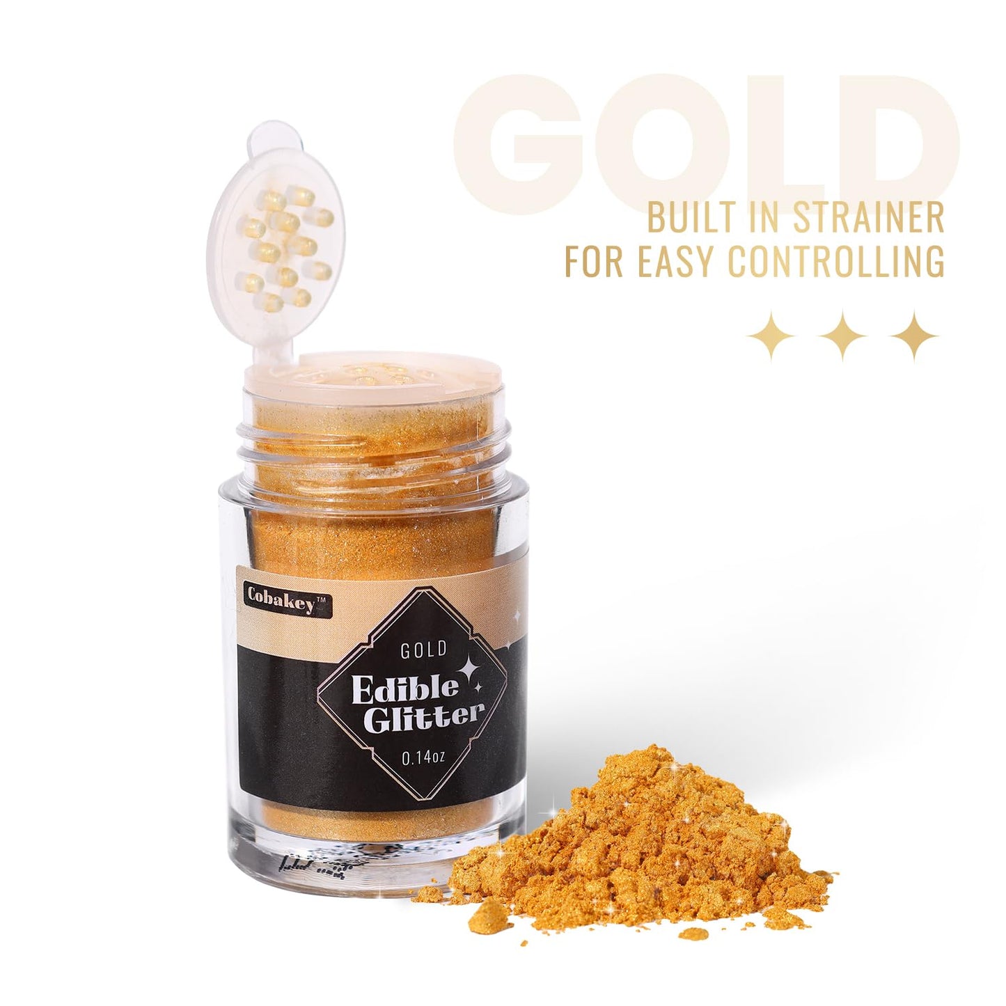 Cobakey Gold Edible Glitter - 4g Food Grade Glimmer Powder for Baking, Cake Decorating, and Cocktails