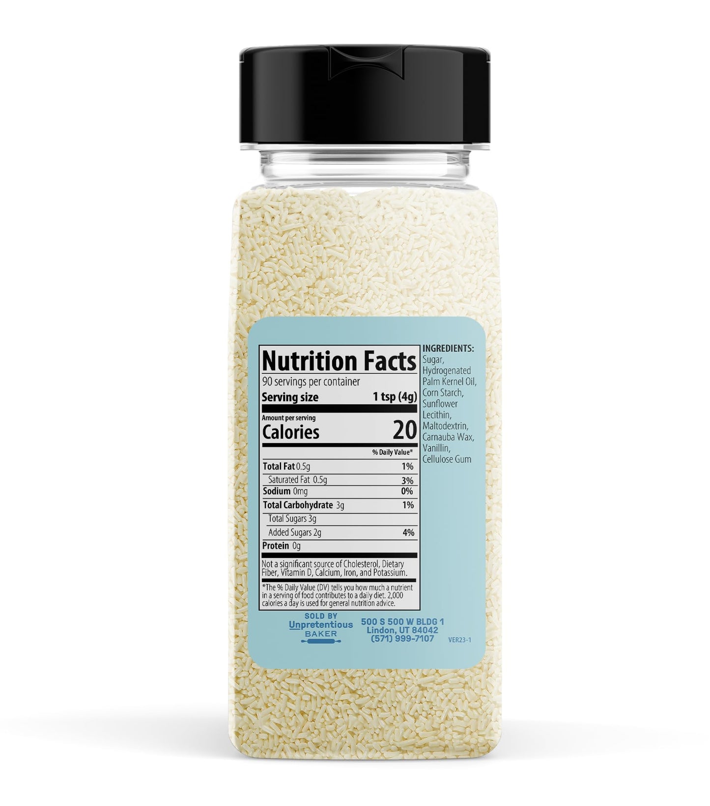 Unpretentious White Jimmies Sprinkles, 2 Cup Shaker Bottle, Light Ivory, Dessert Decorating, 12.8 Ounce