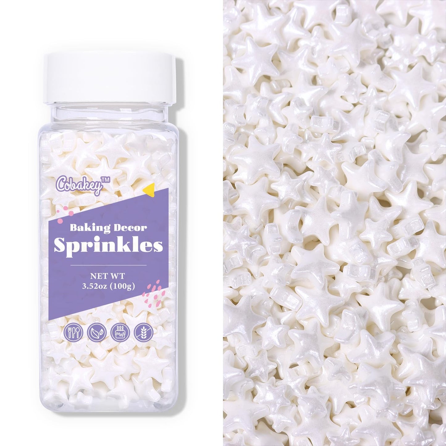 White Sprinkles For Cake Decorating, White Star Sprinkles Perfect For Cupcake Toppers Wedding Party Valentines Halloween Christm