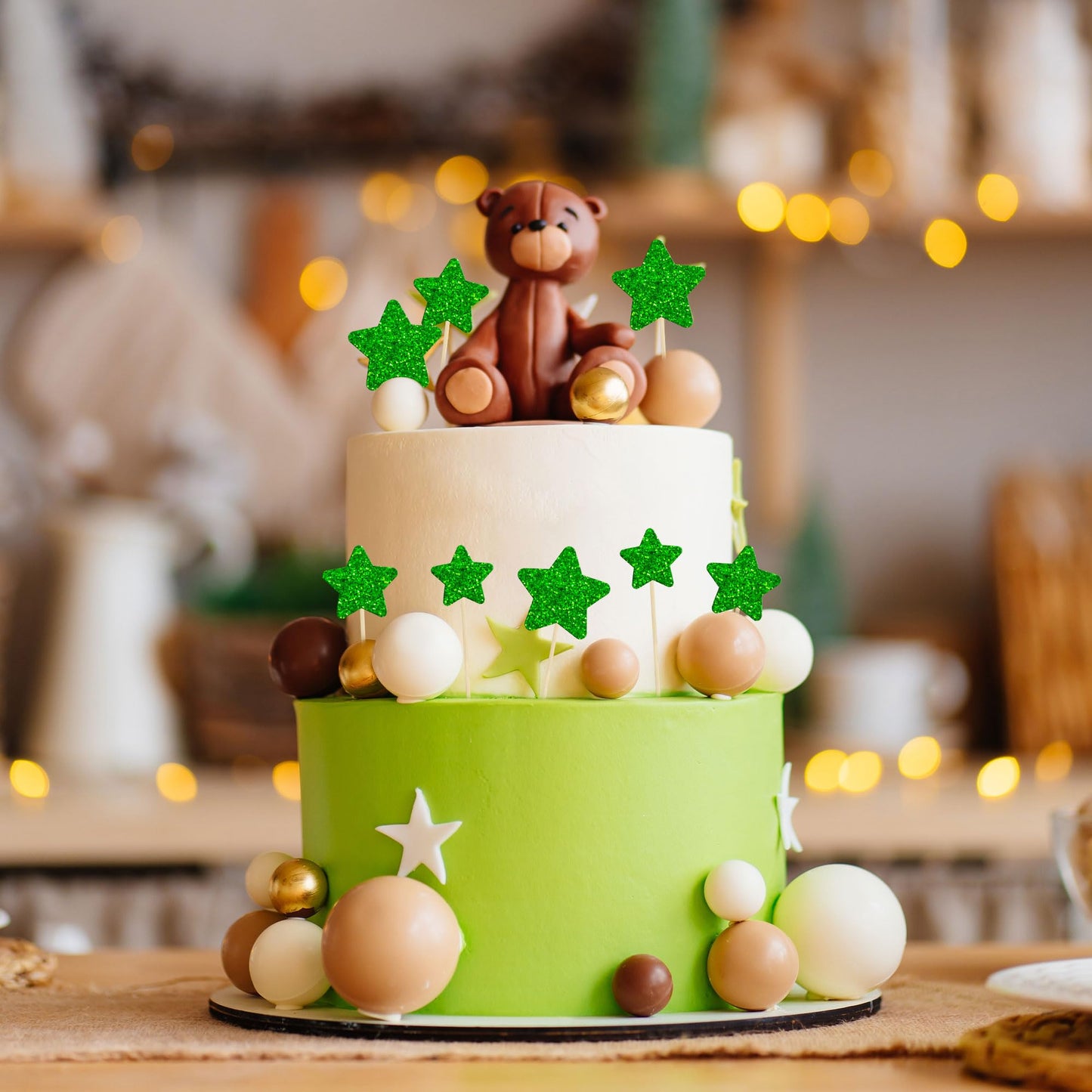 Gyufise 42Pcs Star Cupcake Toppers Green Glitter Assembled Twinkle Star Cupcake Picks Wedding Engagement Bridal Shower Birthday