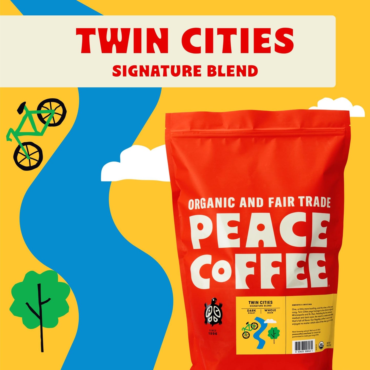 Peace Coffee Twin Cities Blend | 5 Lb Ground Dark Roast | Organic Fair Trade | Smooth, Inviting Flavor | Shade Grown, Fresh Roas