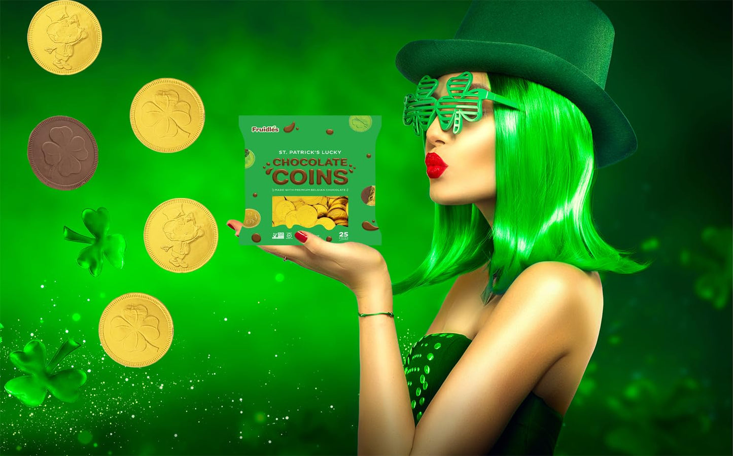 St. Patrick'S Day 25 Coins Gold Shamrock Coins Foils, Belgian Clover Coins Bag Nut-Free (25-Pack)