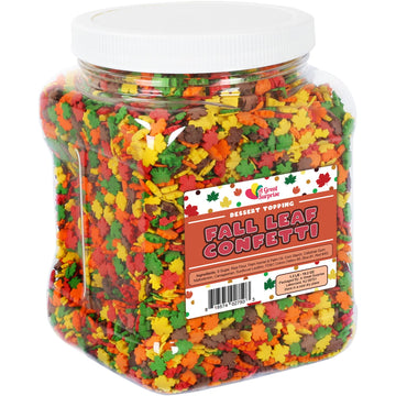 Fall Sprinkles Bulk - Thanksgiving Leaf Confetti - Autumn Leaves - Red, Yellow, Brown, Orange & Green - Dessert Topping - Great For Cooking, Baking & Decorating - 1.2 Lbs Bulk