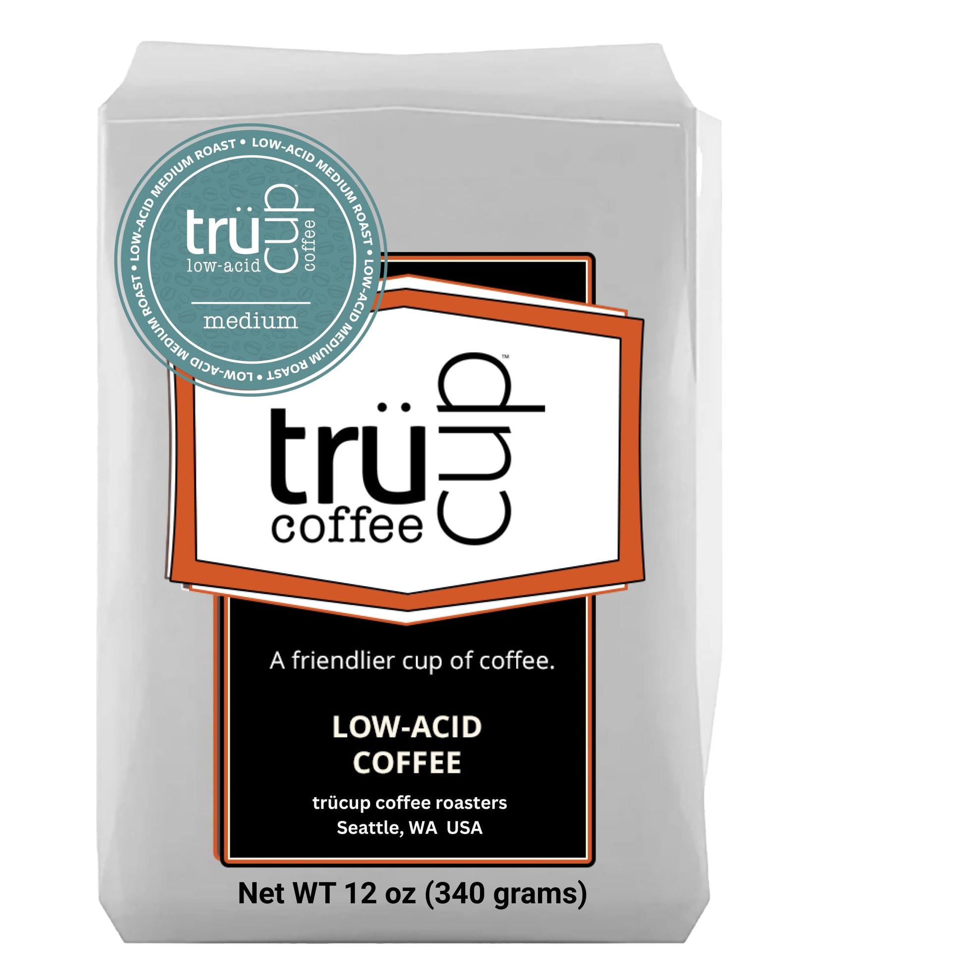 TRUCUP Low Acid Whole Bean Coffee, Medium Roast, 12 Oz, Stomach-Friendly, Rich in Antioxidants