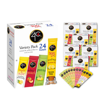 4C Powder Drink Mix Packets, Iced Tea Variety 6 Pack, 24 Count, Singles Stix On The Go, Refreshing Sugar Free Water Flavorings