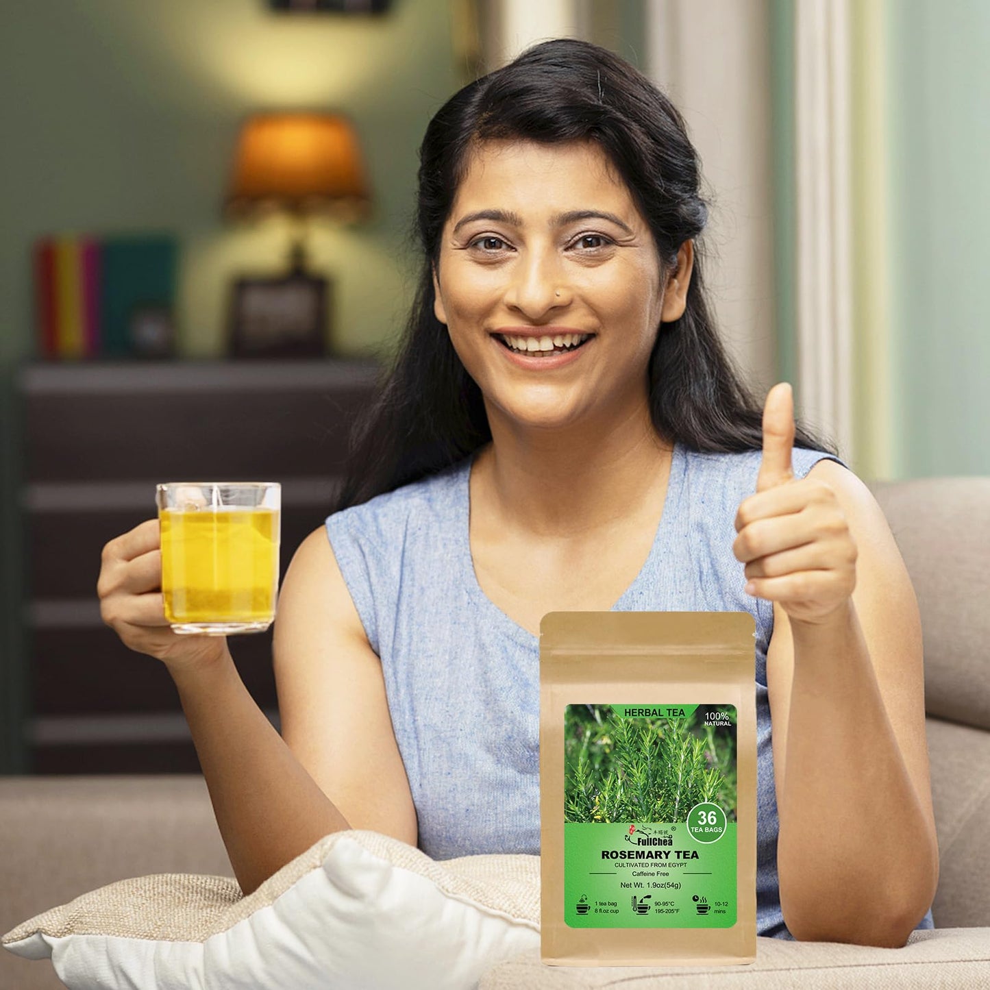 FullChea Rosemary Tea Bags - 36 Count, Non-GMO, Caffeine-free, Premium Dried Rosemary Leaves, Cultivated from Egypt