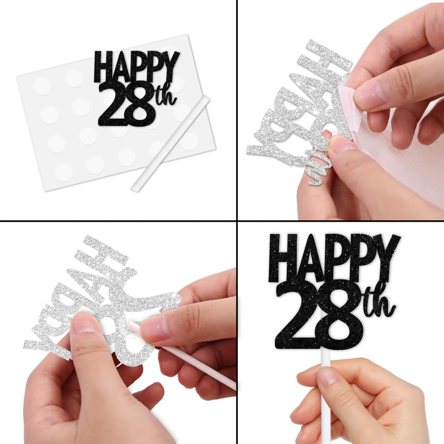 18Pcs Black Glitter Happy 28Th Dessert Cupcake Topper Pick For Funny Legend Since 1997 Theme Decor Supplies Men Women Happy 28 B