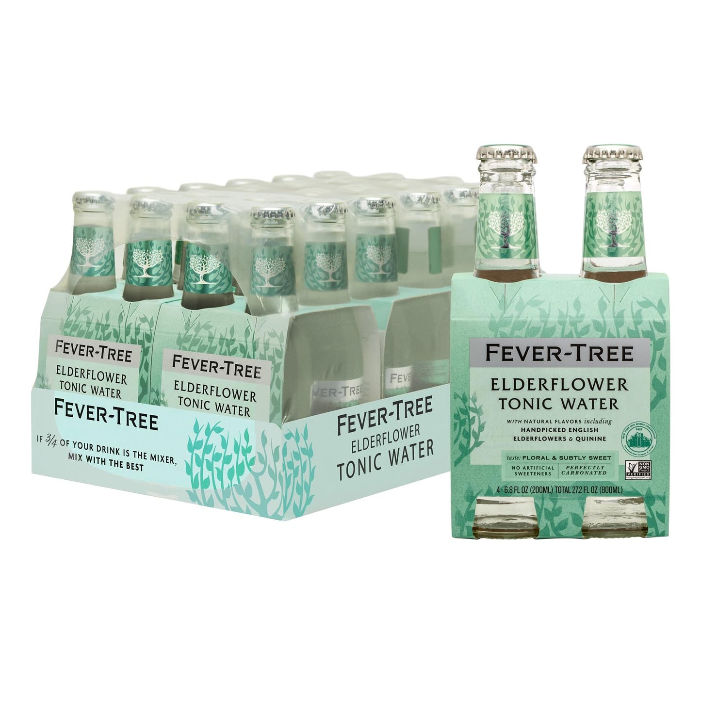 Fever Tree Elderflower Tonic Water - Premium Mixer - Refreshing Beverage For Cocktails & Mocktails. Naturally Sourced Ingredients, No Artificial Sweeteners Or Colors - 200 Ml Bottles - Pack Of 24