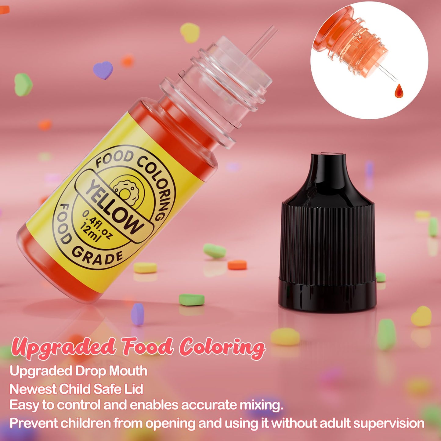Cherrysea Food Coloring Set - 14x12ml Edible Liquid Dye for Baking, Gluten Free, 0.4 Fl Oz Bottles