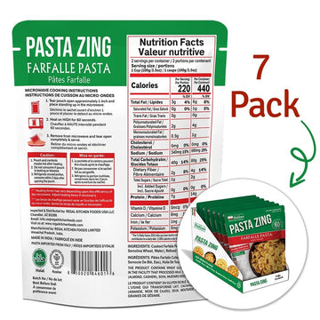 Pasta Zing Mircrowavable Farfalle Pasta Pack Of 7, 7.05 Ounce, | Ready To Eat In 60 Sec | Pasta -100% Italian Durum Wheat | Natu