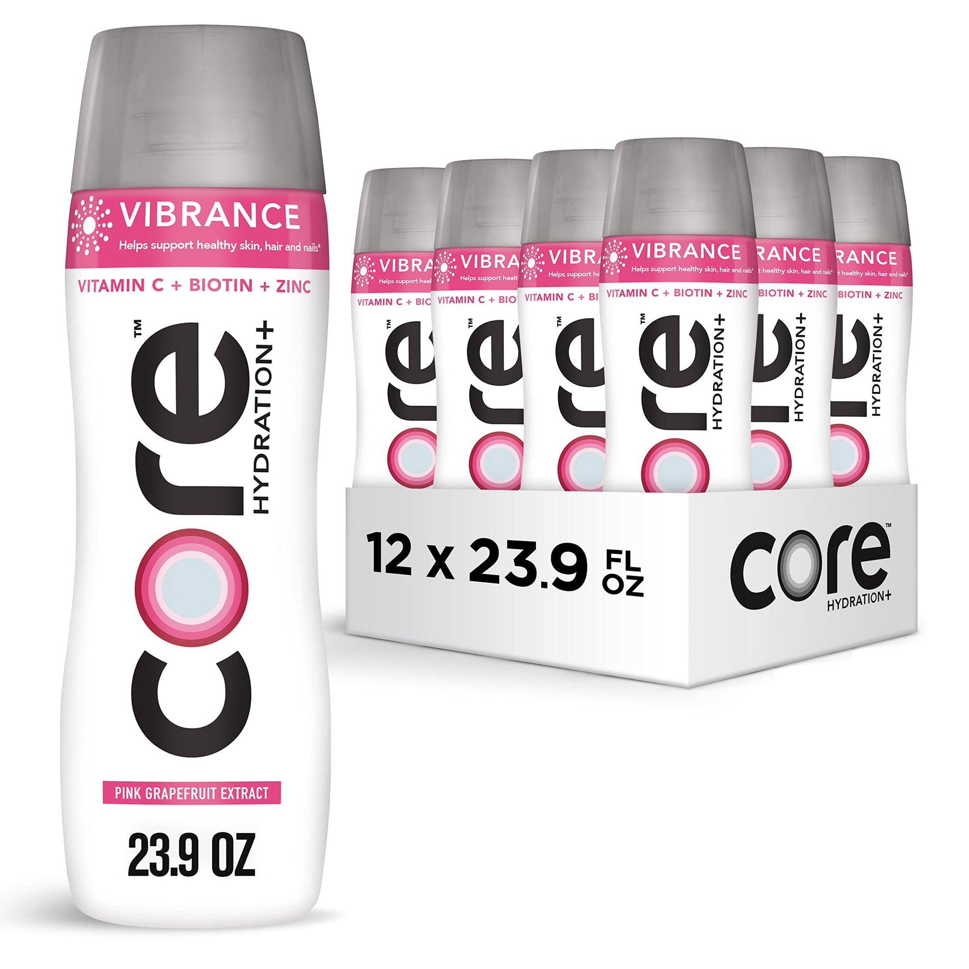 Core Hydration+ Vibrance, Pink Grapefruit Extract Nutrient Enhanced Water With Vitamin C, Biotin And Zinc, 23.9 Fl Oz Bottle (Pa