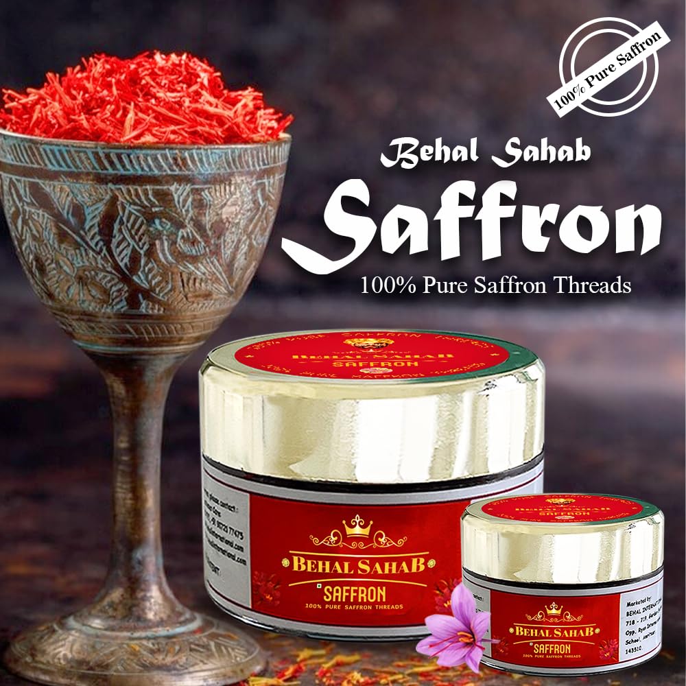 Behal Sahab 100% Pure Saffron, Handpicked Kashmiri Kesar, Natural & Aromatic, 3 GM
