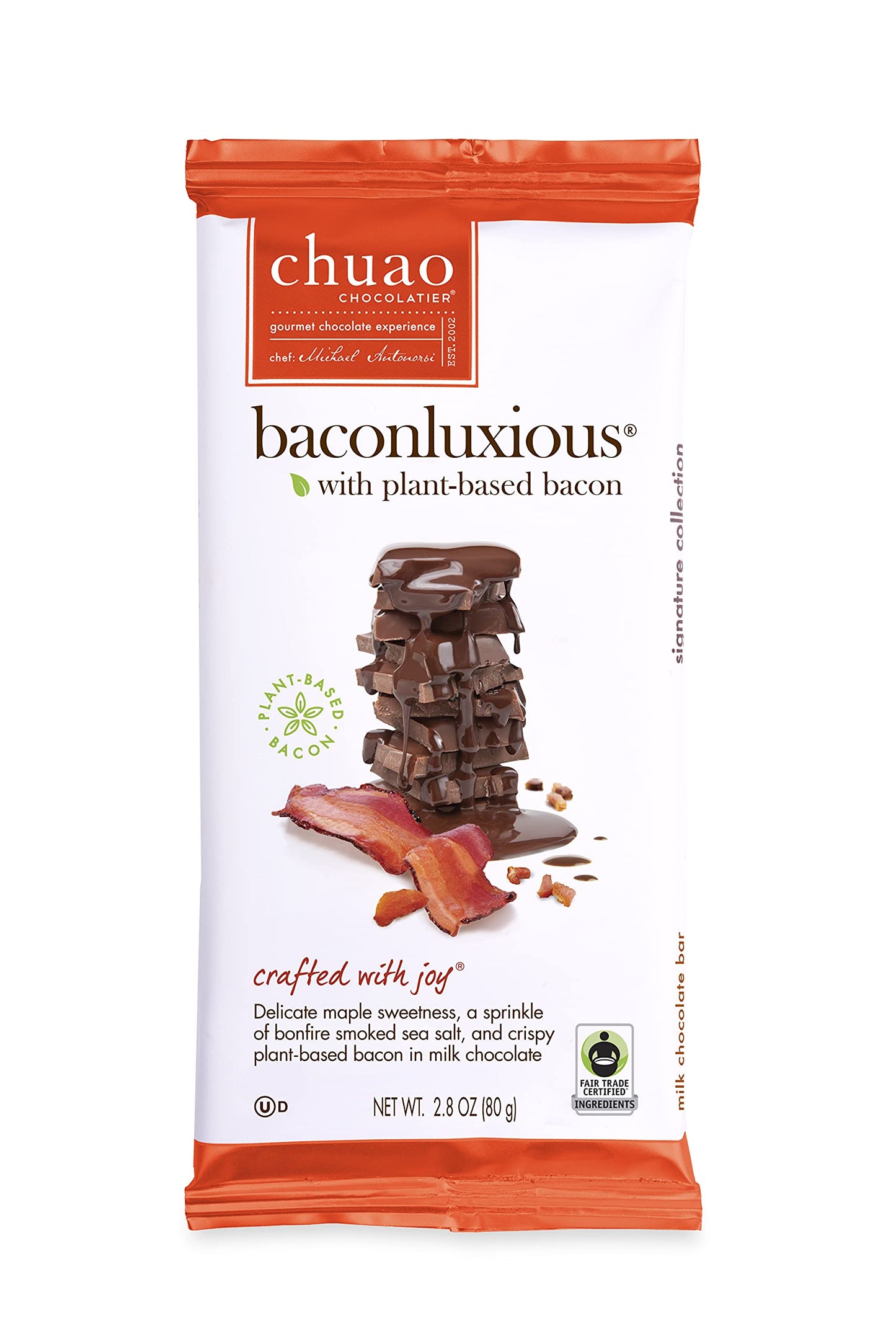 Chuao Chocolatier Baconluxious Chocolate With Plant-Based Bacon Milk Chocolate Bars | Gourmet Chocolate Artisan European No Preservatives | For Gift Baskets, Christmas, Valentines Day, Gifts For Women, Men, Birthday, Thank You, Care Package | 12 Pack